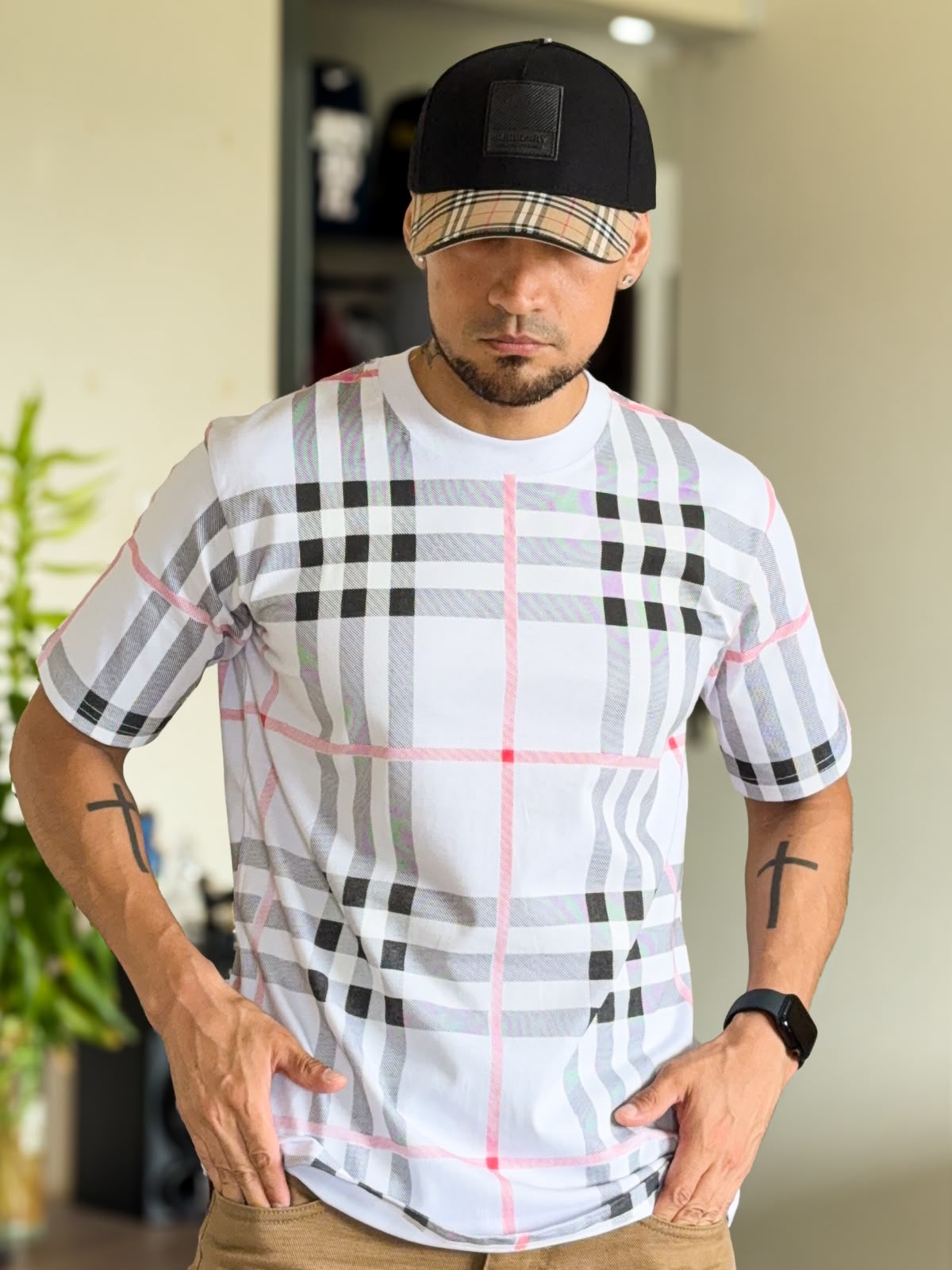 Polera BURBERRY Estampado Cuadros blanco