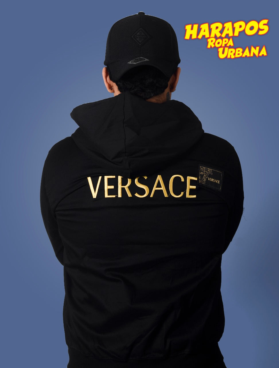 Chamarra versace negra con capucha