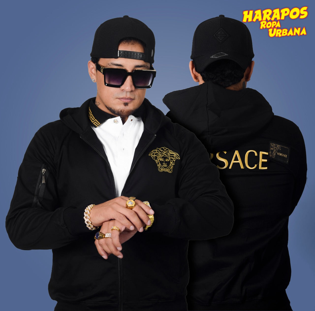 Chamarra versace negra con capucha