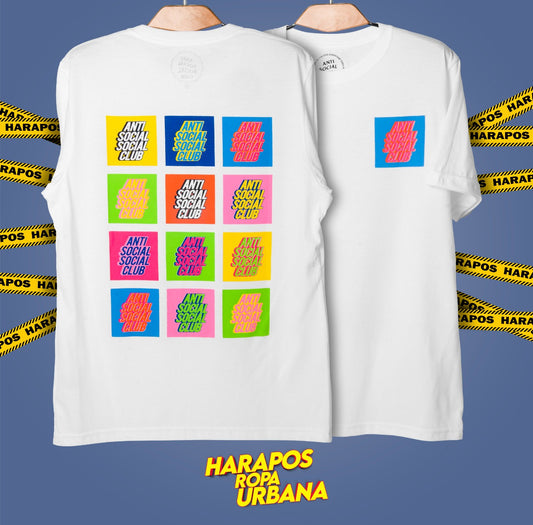 Polera antisocial blanca con cuadrados