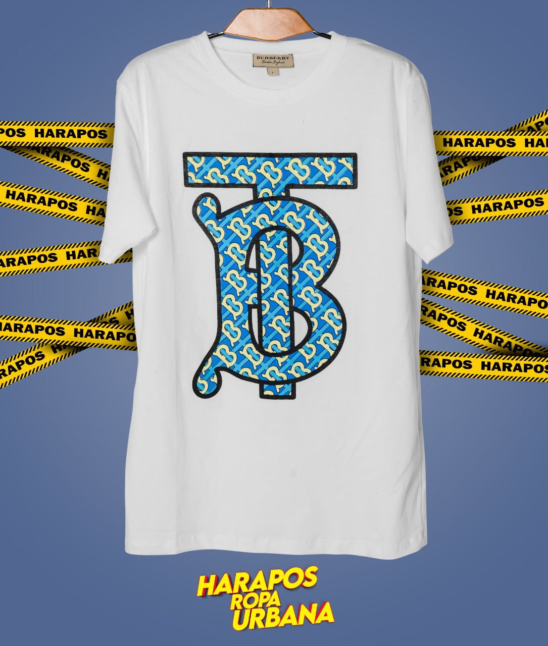 Polera burberry blanca detalle azul