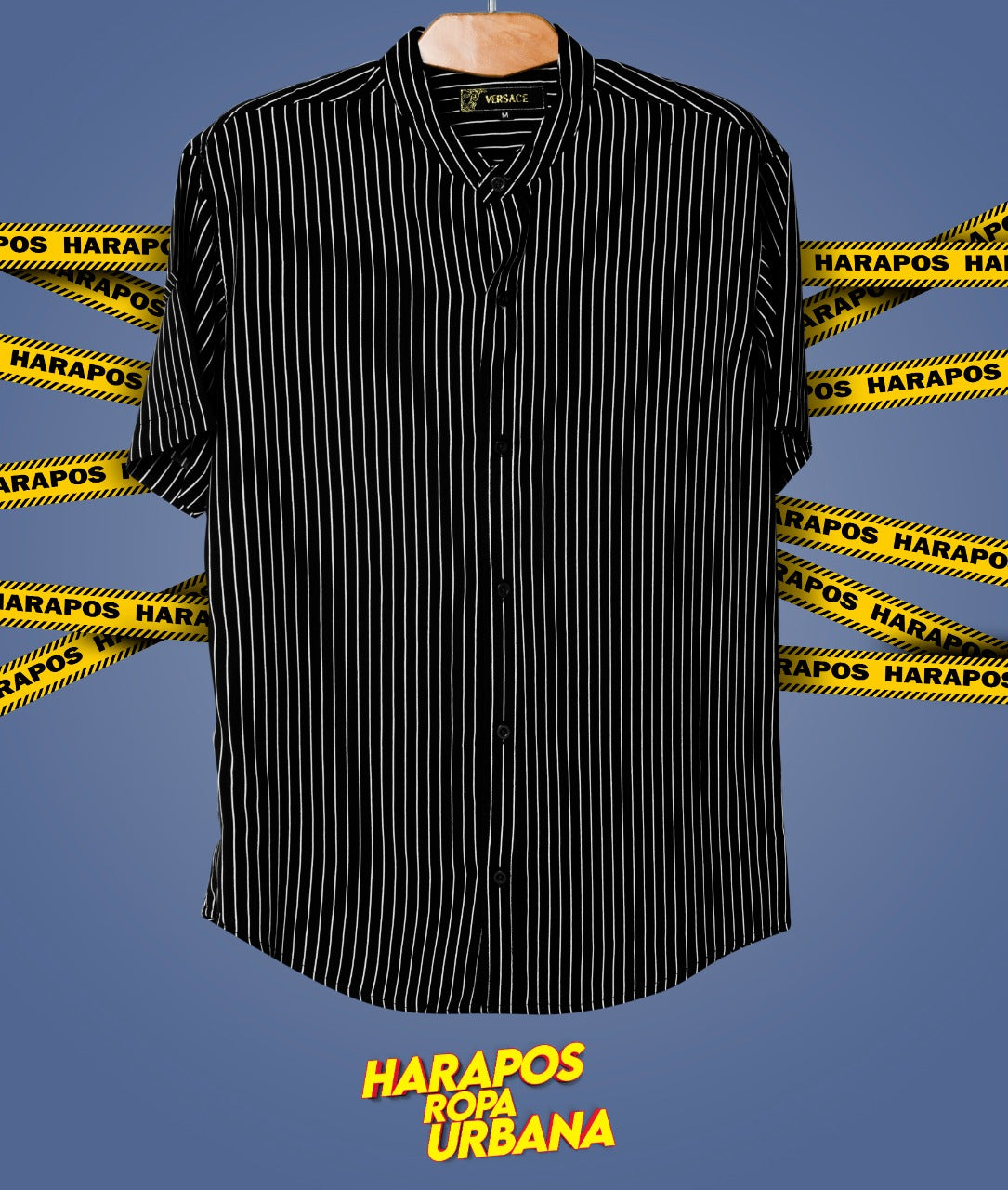 Camisa versace negro a rayas