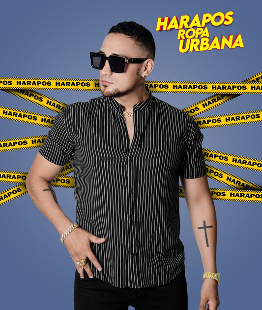 Camisa versace negro a rayas