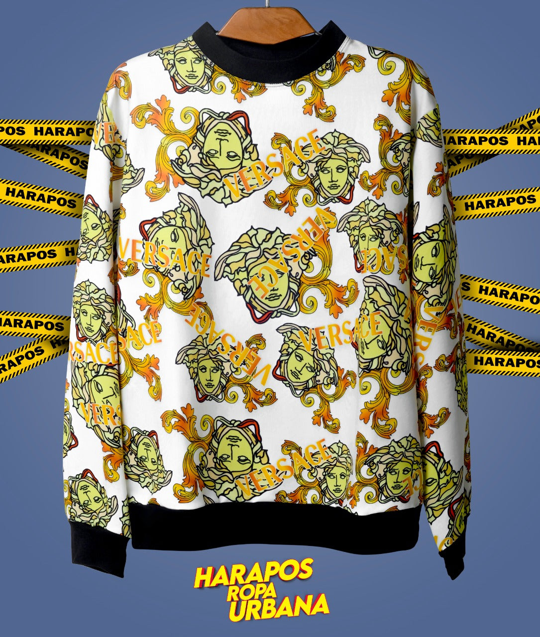 Sudadera Versace negra medusa y letras doradas