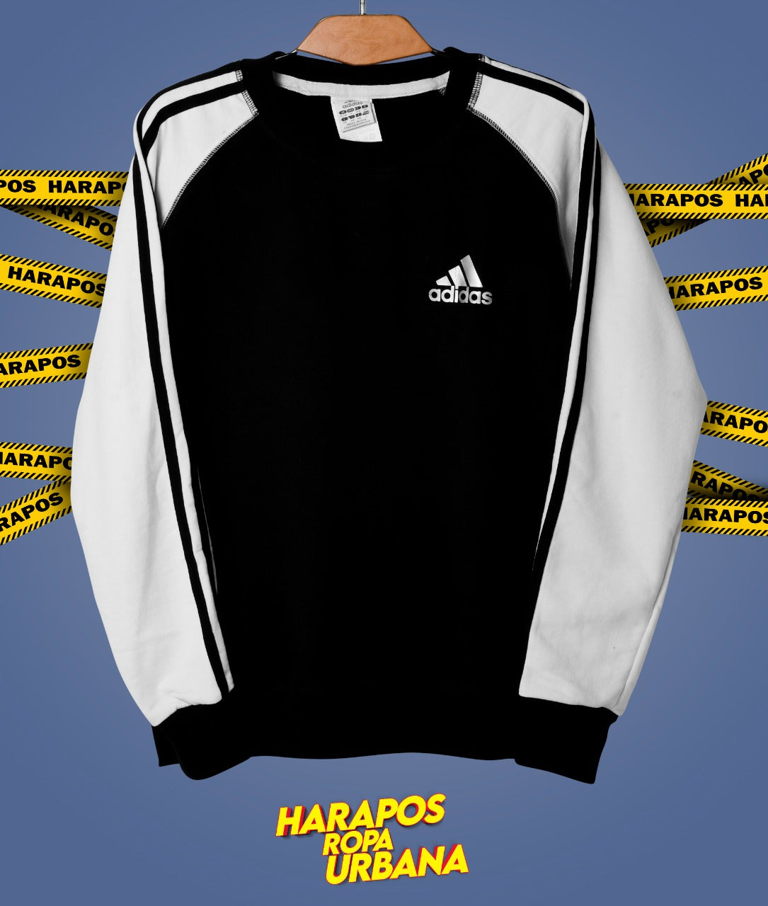 Sudadera Adidas negra mangas blancas
