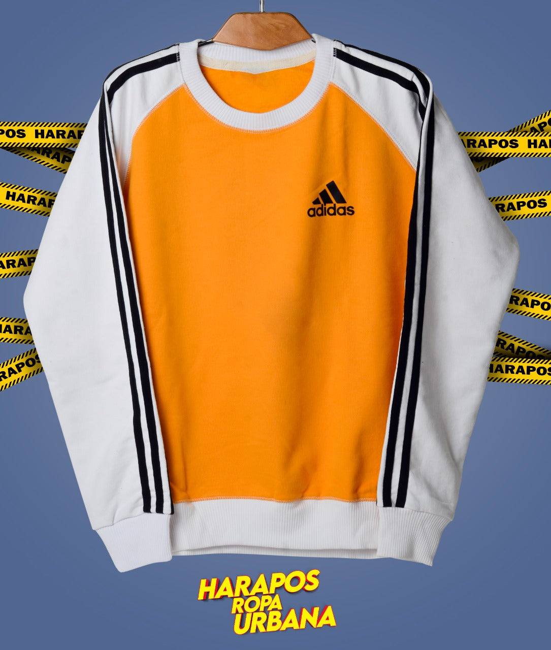 Sudadera Adidas naranja mangas blancas