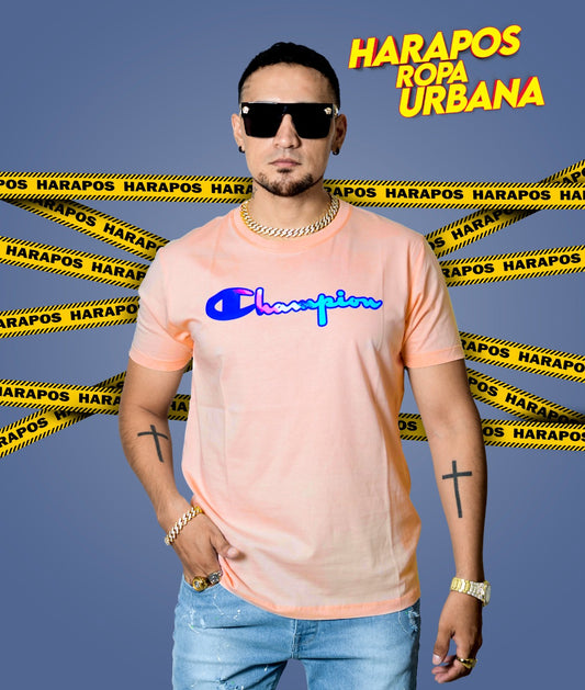 Polera champion rosa letras coloridas