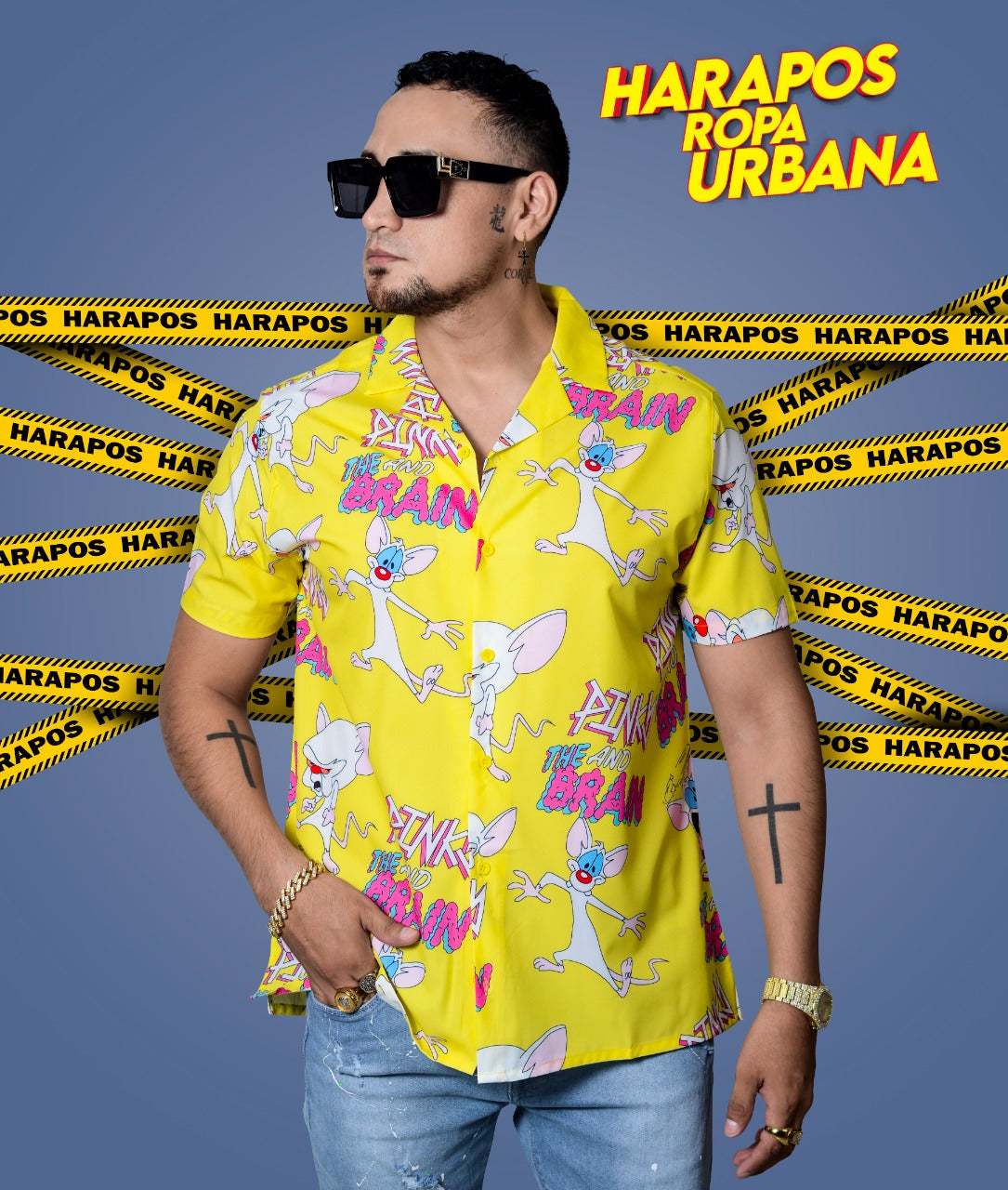 Camisa Dr. Mono oversize pinky y cerebro amarillo