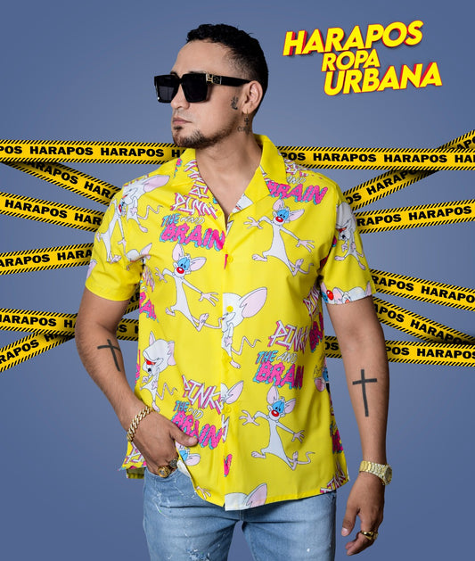 Camisa Dr. Mono oversize pinky y cerebro amarillo