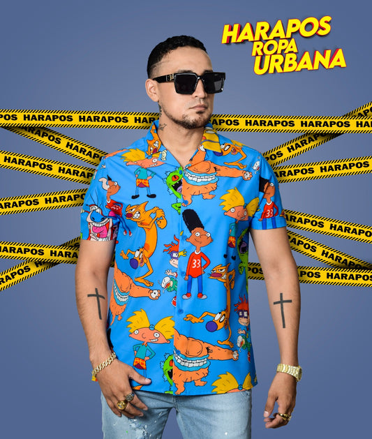 Camisa Dr. Mono oversize hey arnold azul