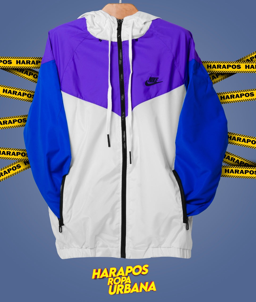 Chaqueta rompevientos nike lila, blanco y celeste