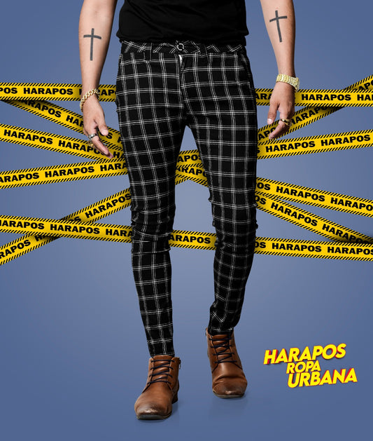 Pantalon Versace tela a cuadros negro