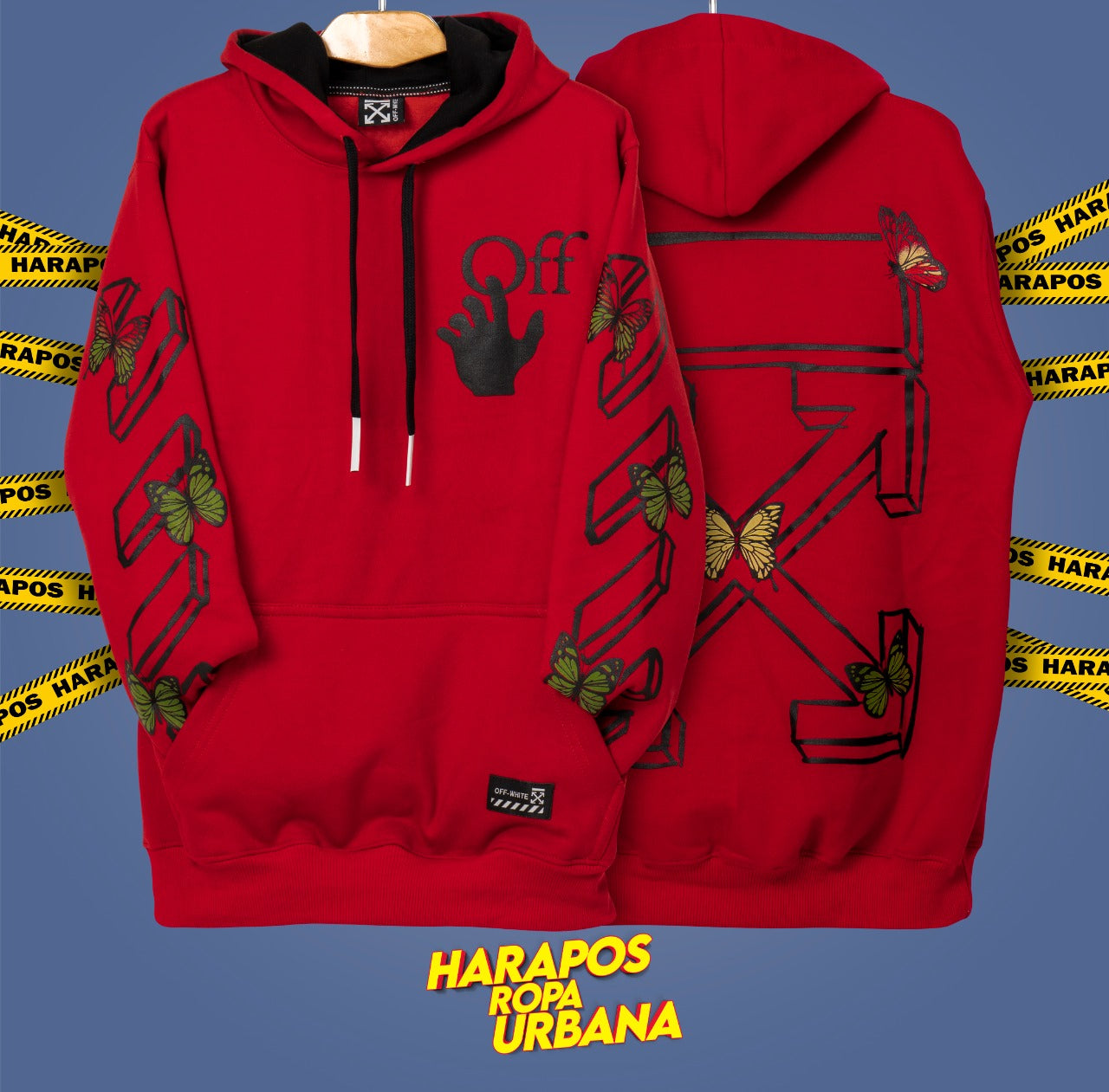 Canguro Off White roja con mariposas