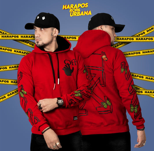 Canguro Off White roja con mariposas