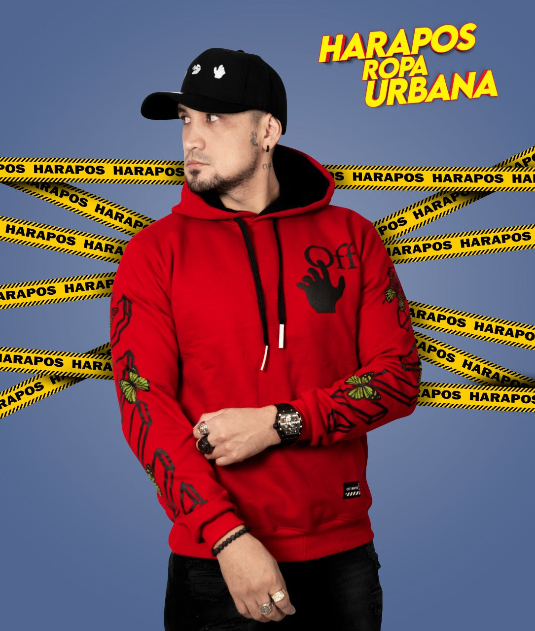 Canguro Off White roja con mariposas