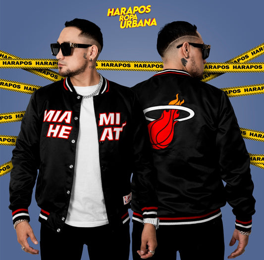 Chamarra Bomber miami heat negro