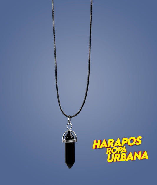 Cadena de cuero negro con cuarzo negro