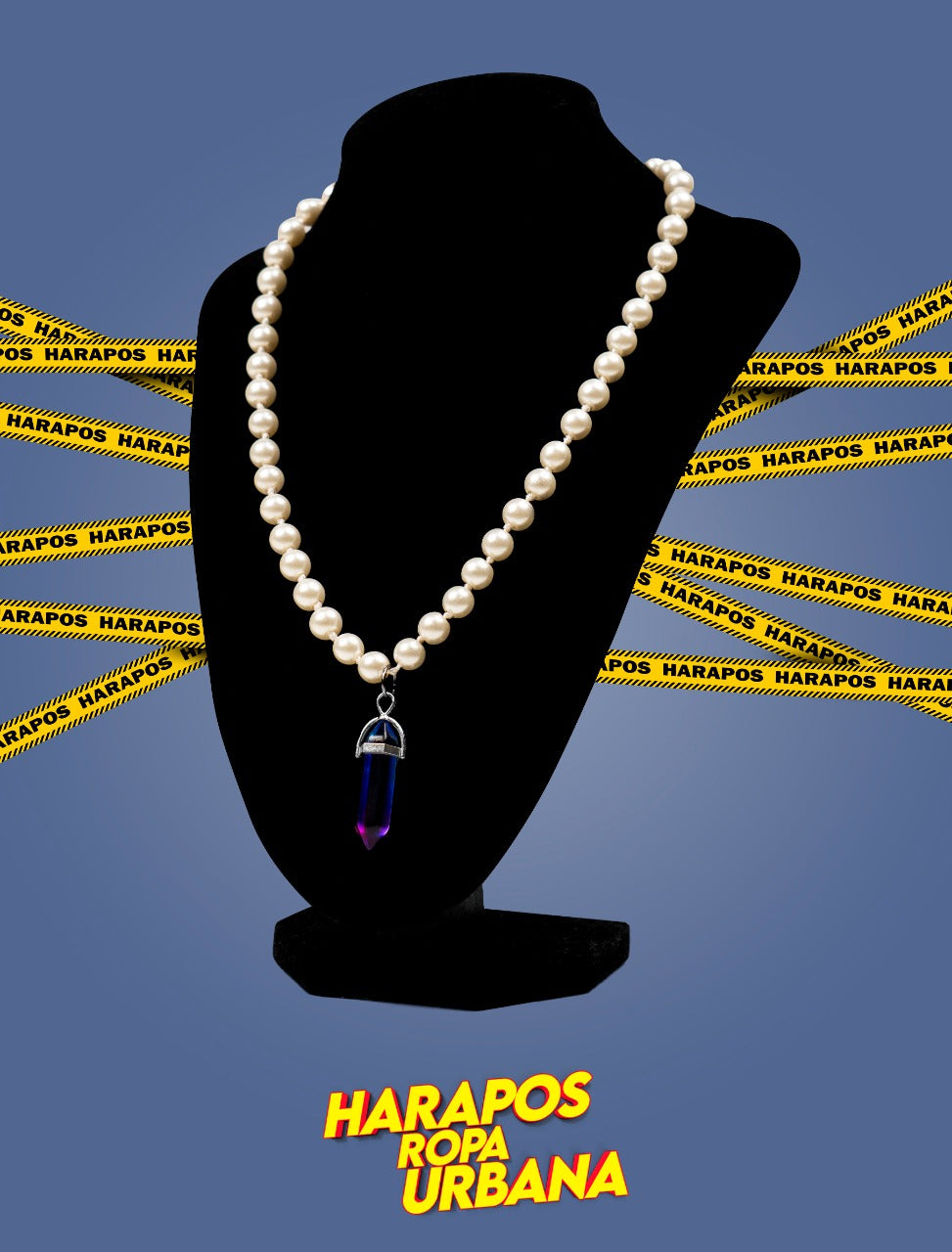 Cadena de perlas blancas con cuarzo morado lila difuminado