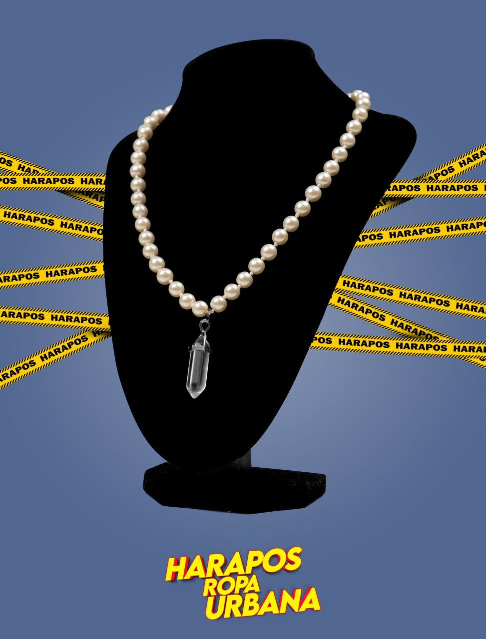 Cadena de perlas blancas con cuarzo transparente