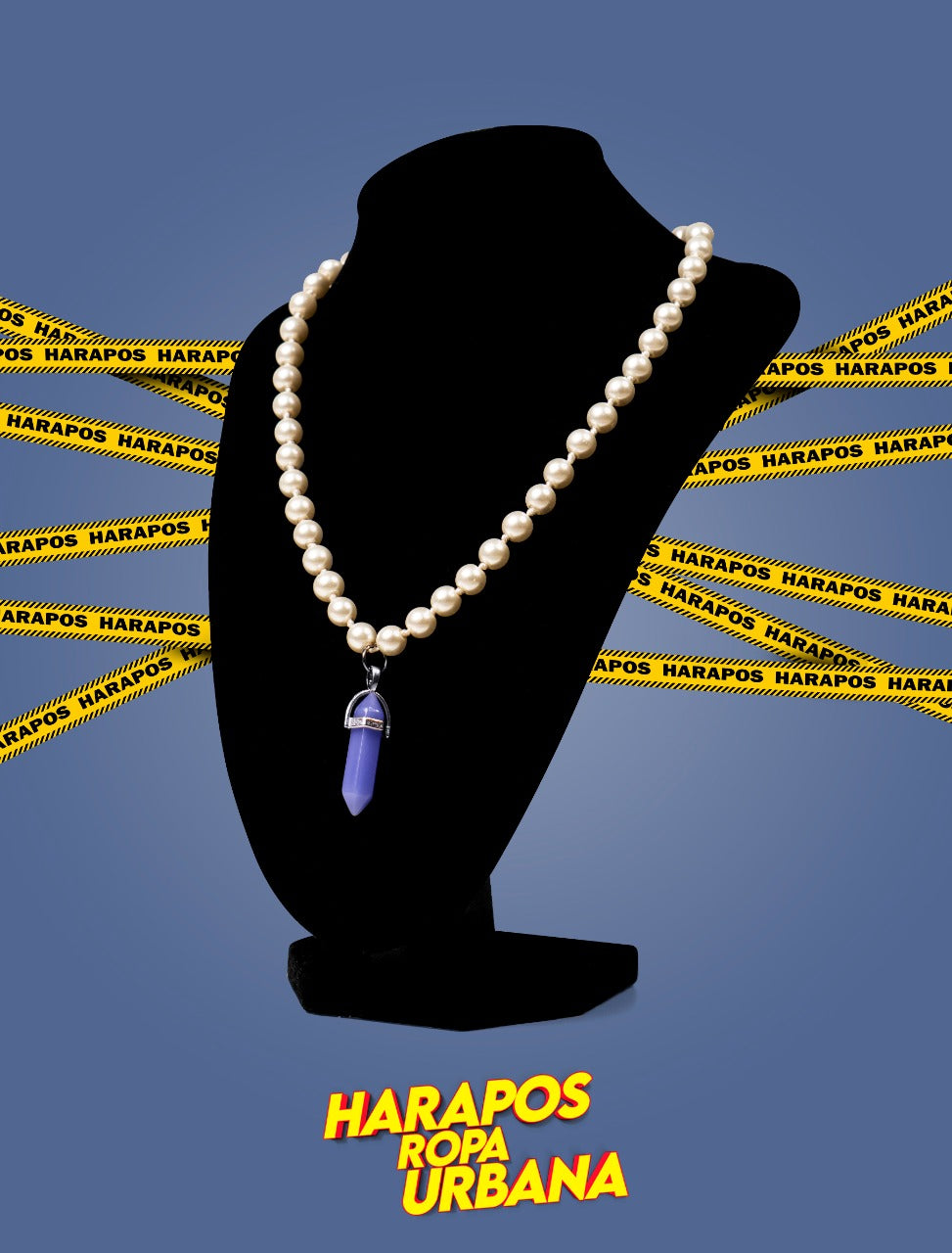 Cadena de perlas blancas con cuarzo morado