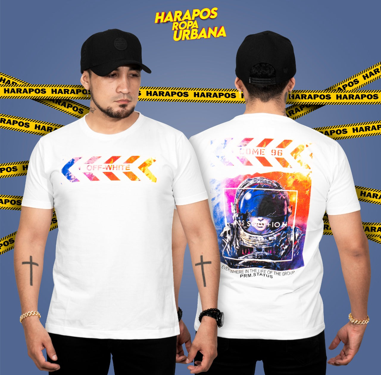 Polera off white blanca astronauta detras