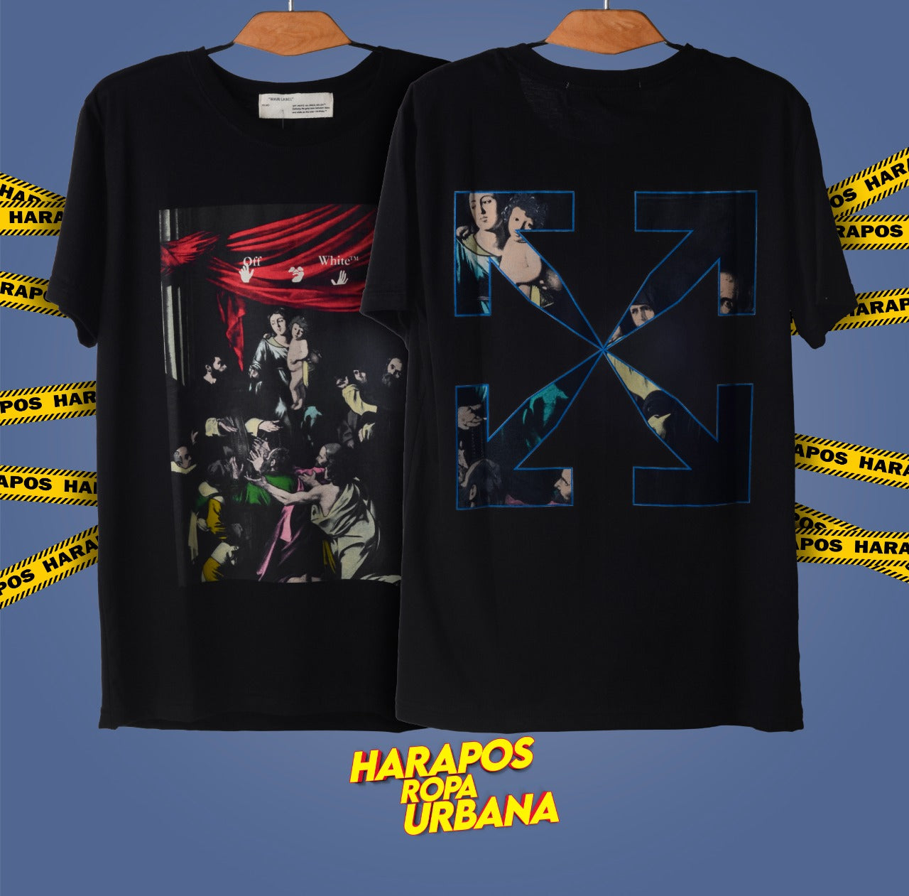 Polera off white negro con cuadro adelante