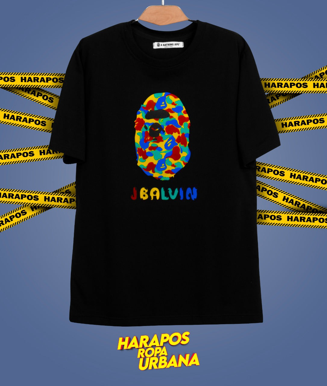 Polera bape negra monito jbalvin