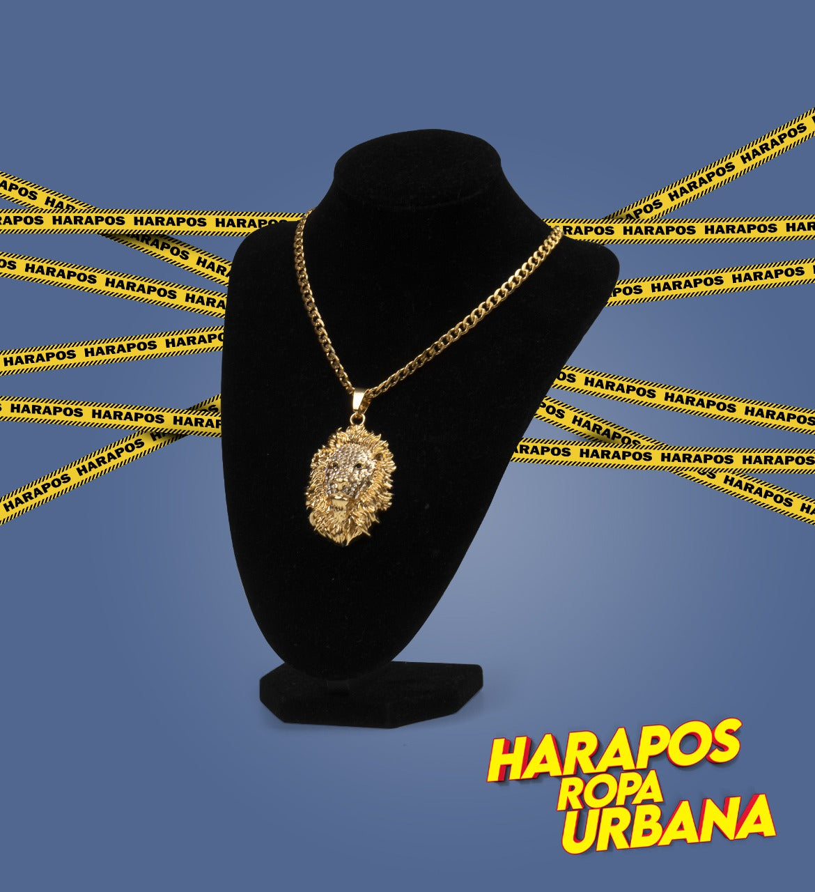 Cadena acero y dije leon diamantada dorada