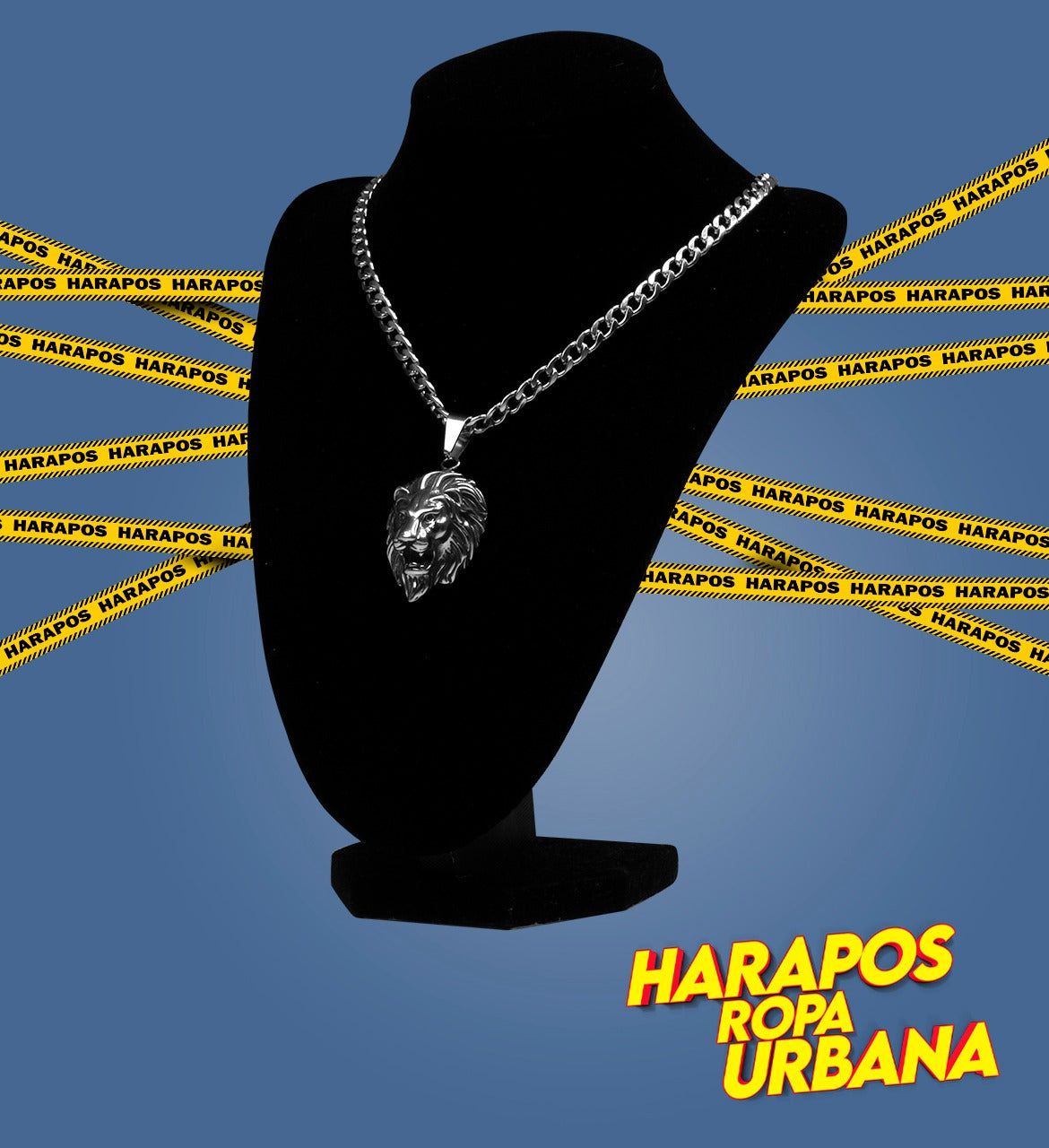 Cadena de acero plateada dije leon