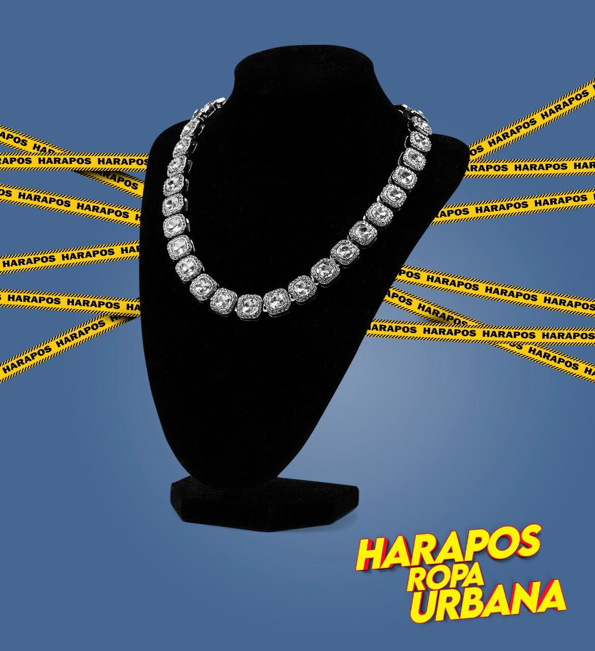 Cadena cubana plateada con eslabones cuadrados con diamantes