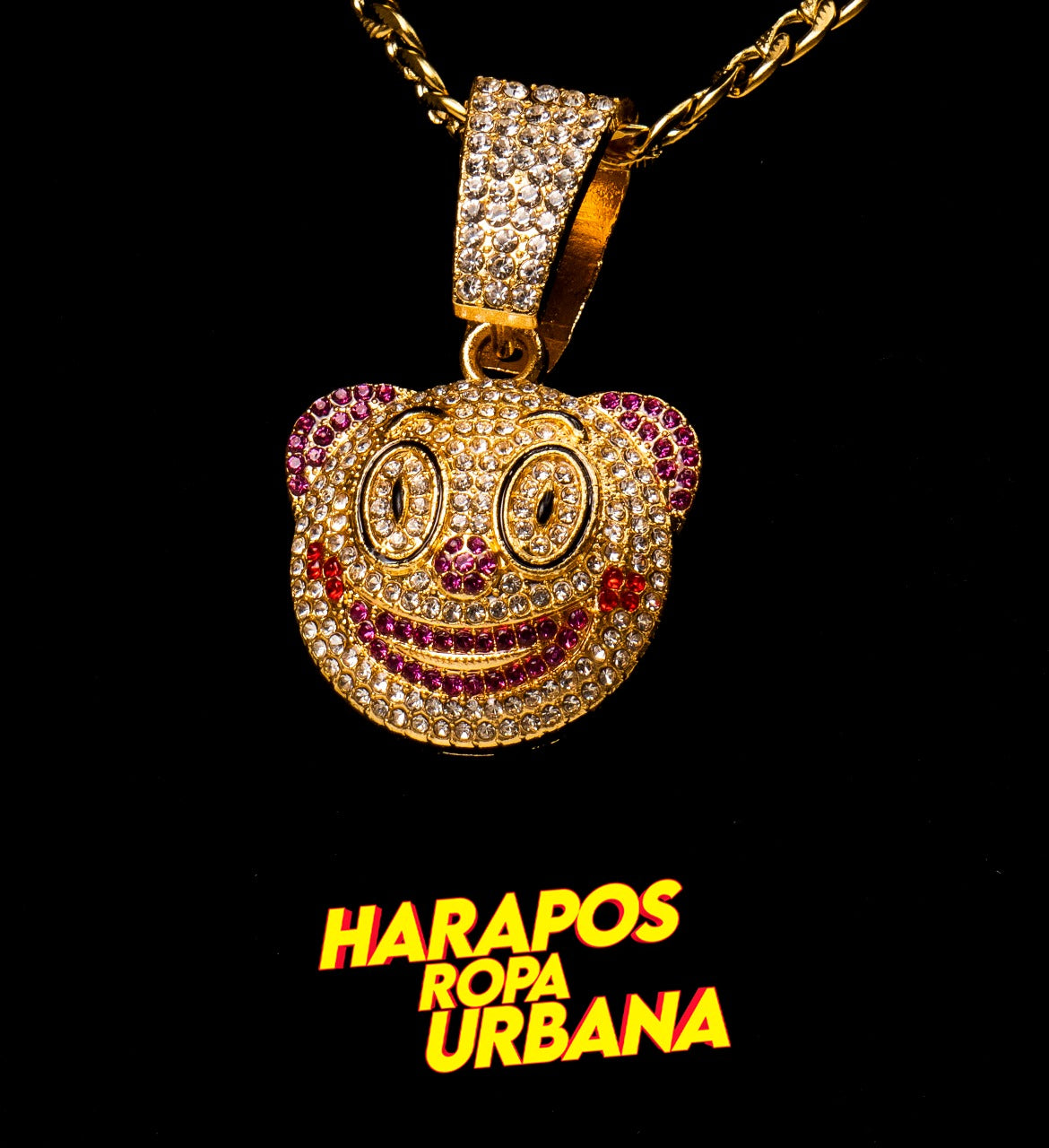 Dije cubana cara redonda payaso diamantada dorada