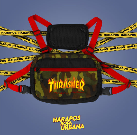 Pechera thrasher camuflada verde cierre rojo