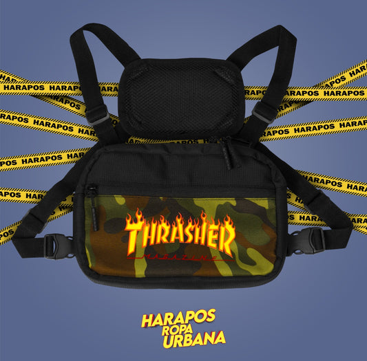 Pechera thrasher camuflada verde cierre negro