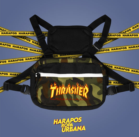 Pechera thrasher camuflada verde cierre blanco