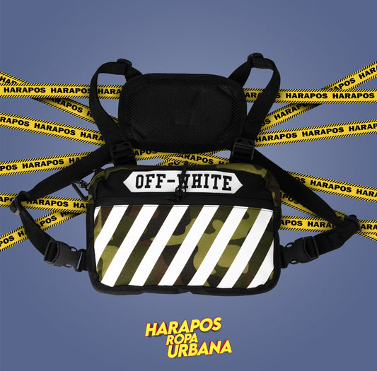 Pechera off white camuflada verde rayas blancas