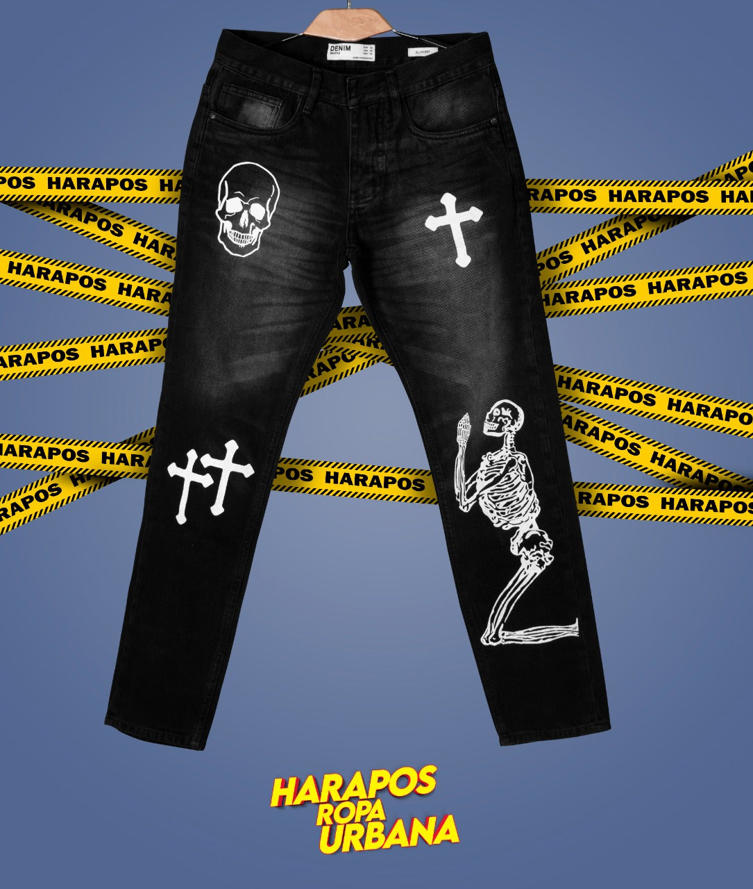 Pantalon Bershka demin jean negro con esqueletos