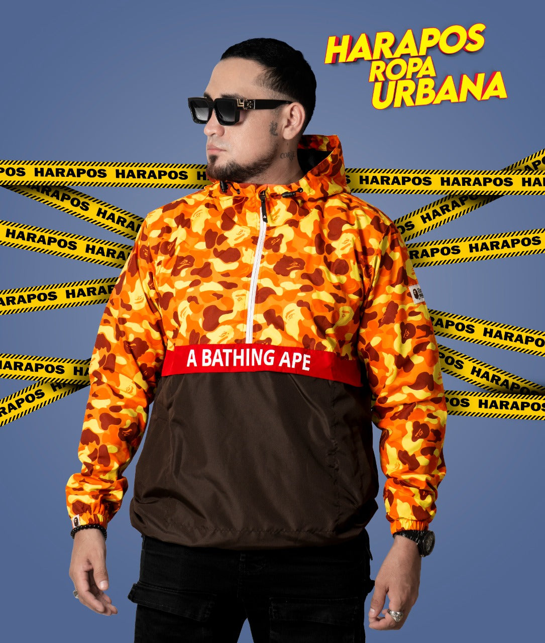 Chaqueta rompevientos bape camufada naranja