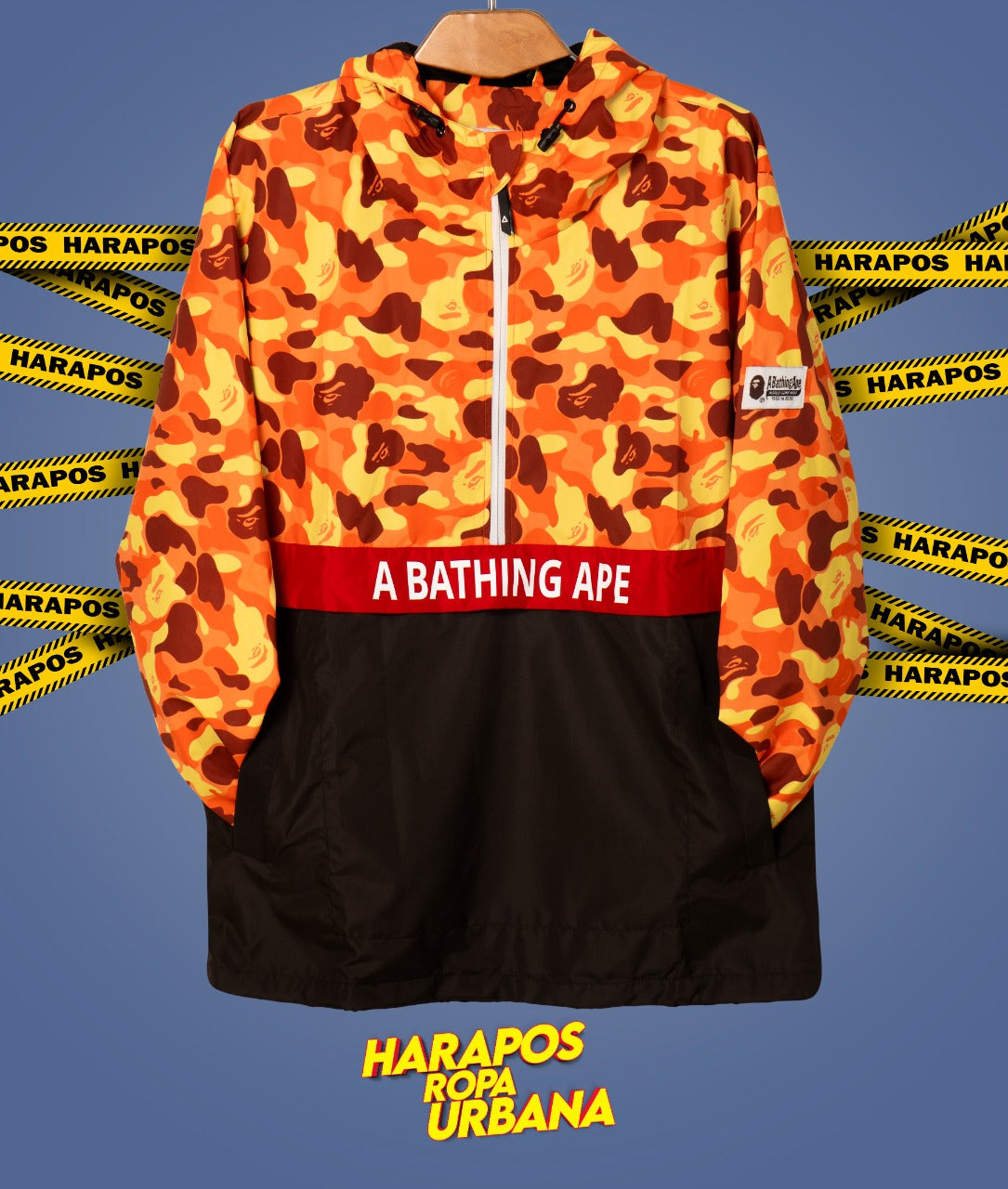 Chaqueta rompevientos bape camufada naranja