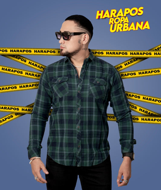 Camisa a cuadros manga larga verde