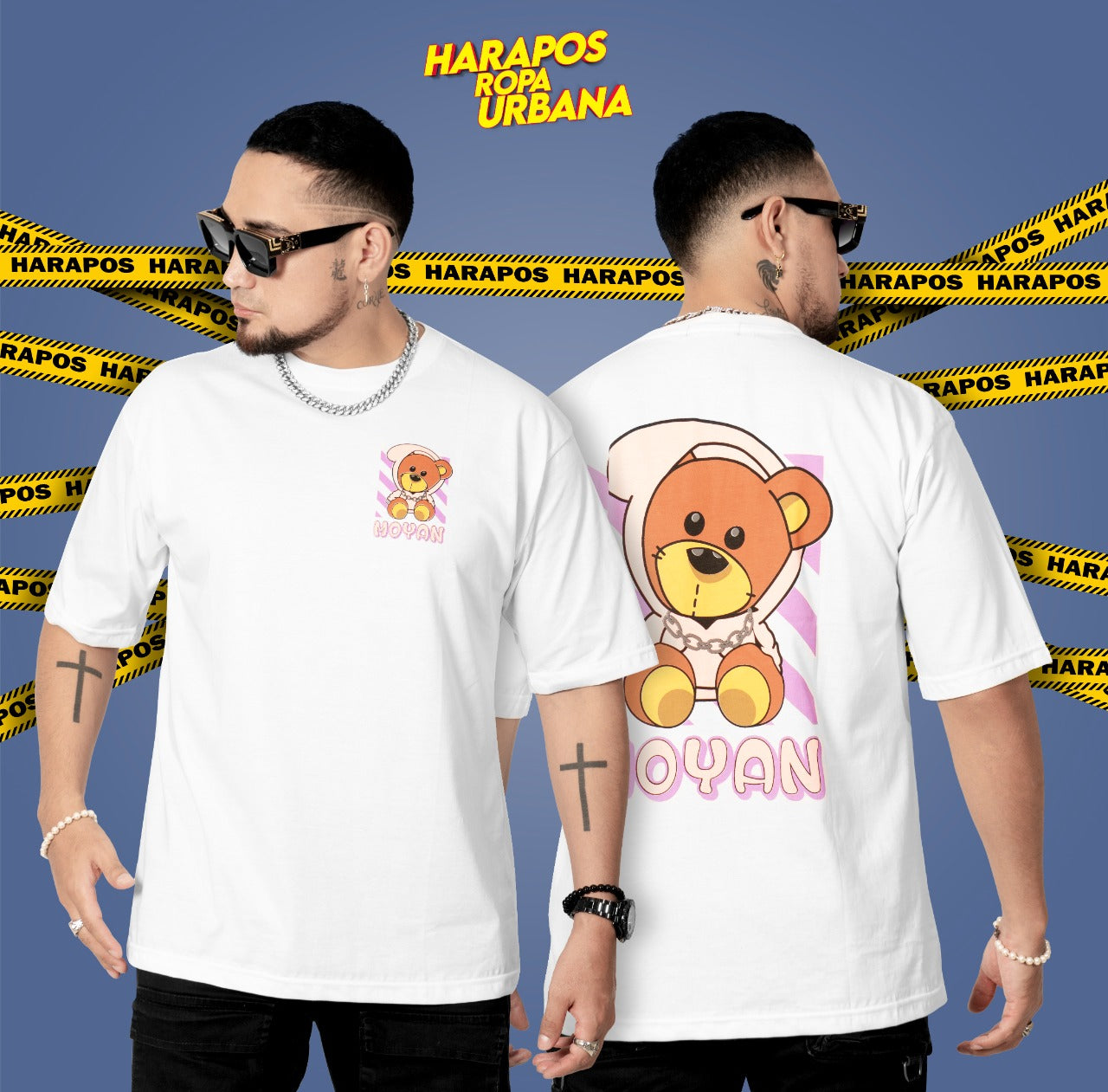 Polera oversize ratslla blanca oso moyan