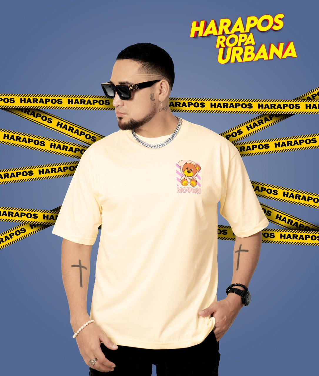 Polera oversize ratslla amarilla oso moyan