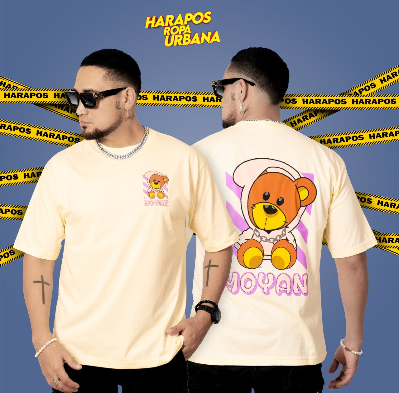 Polera oversize ratslla amarilla oso moyan