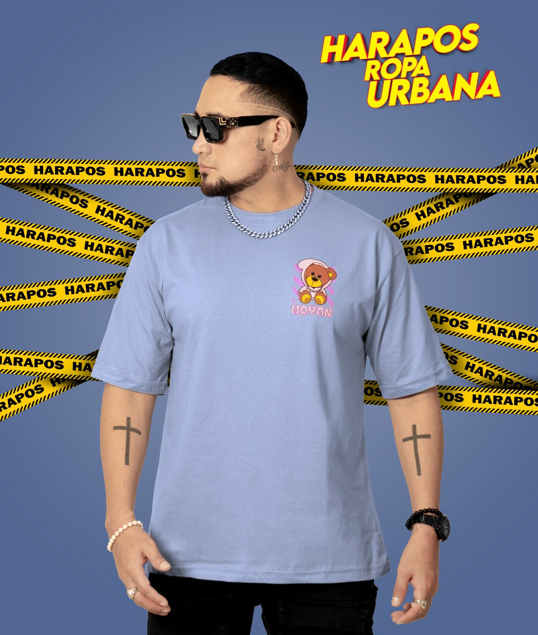 Polera oversize ratslla plomo oso moyan