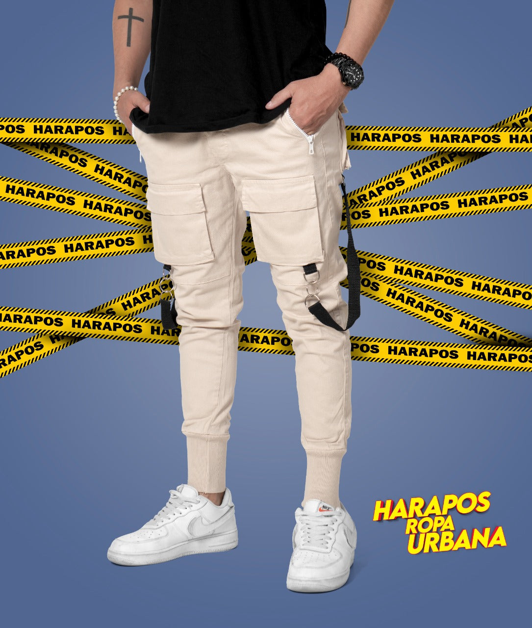 Jogger Club Black 6 bolsillos beige