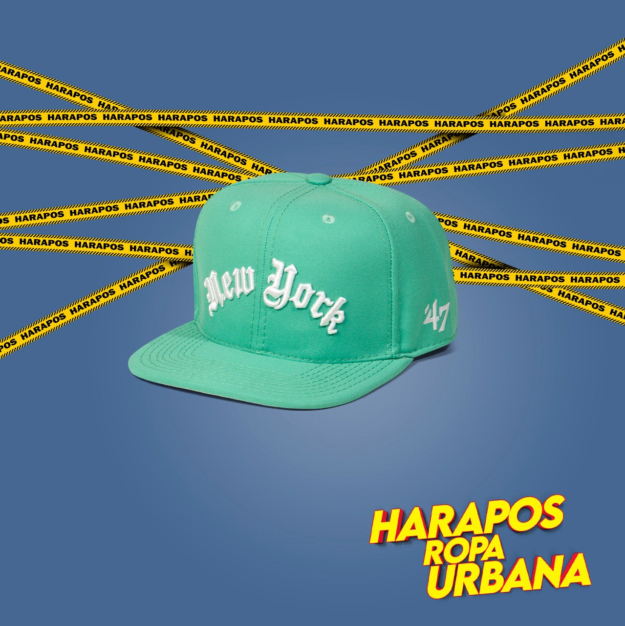 Gorra new york NY plana verde agua con letras blancas