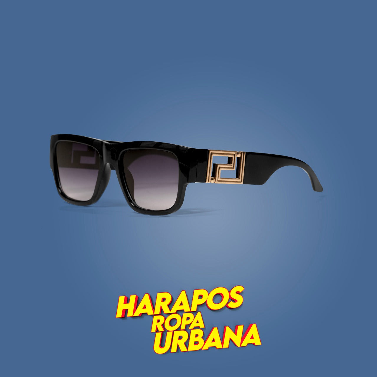 Gafas plastica negra detalle dorado lateral