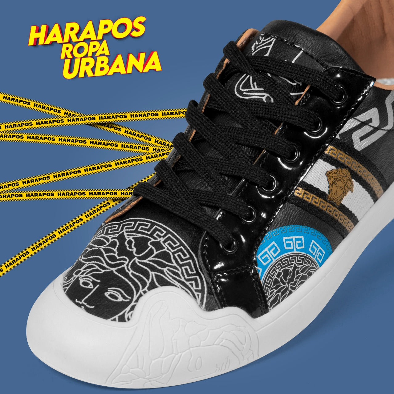 Zapatilla versace premium blanco con detalles dorados