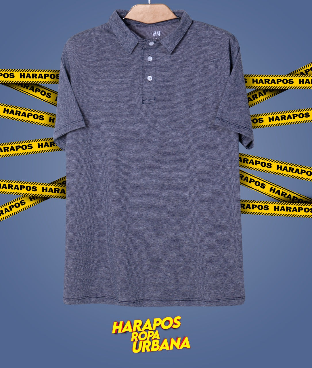 Polera H&M con cuello azul rayada