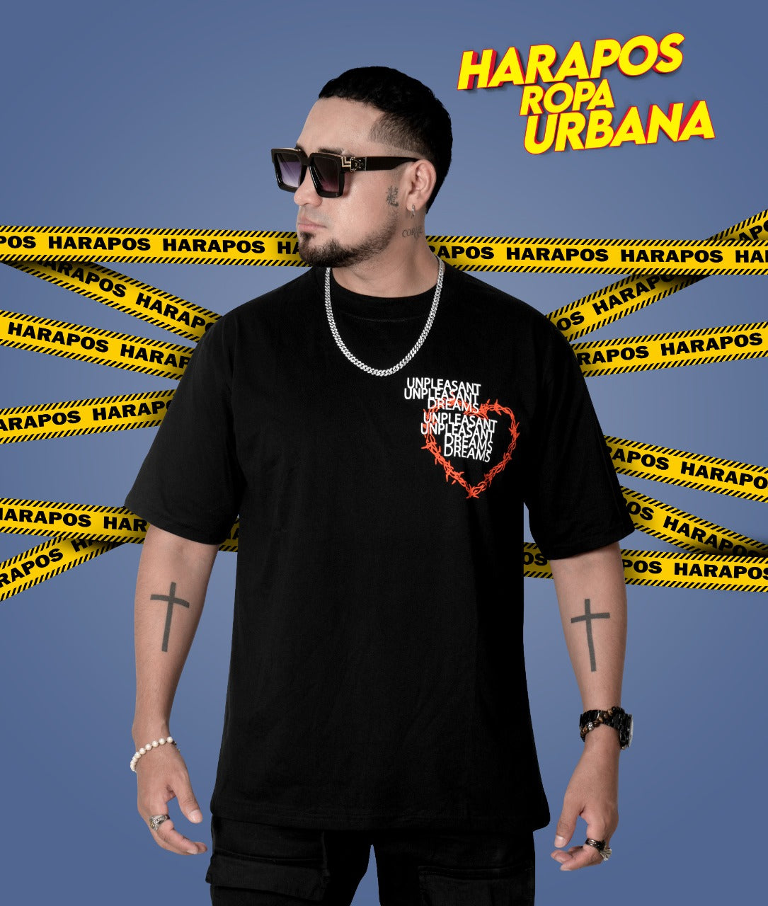 Polera rose london oversize negra corazon con candado