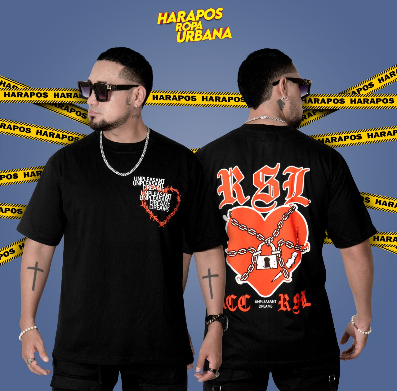 Polera rose london oversize negra corazon con candado